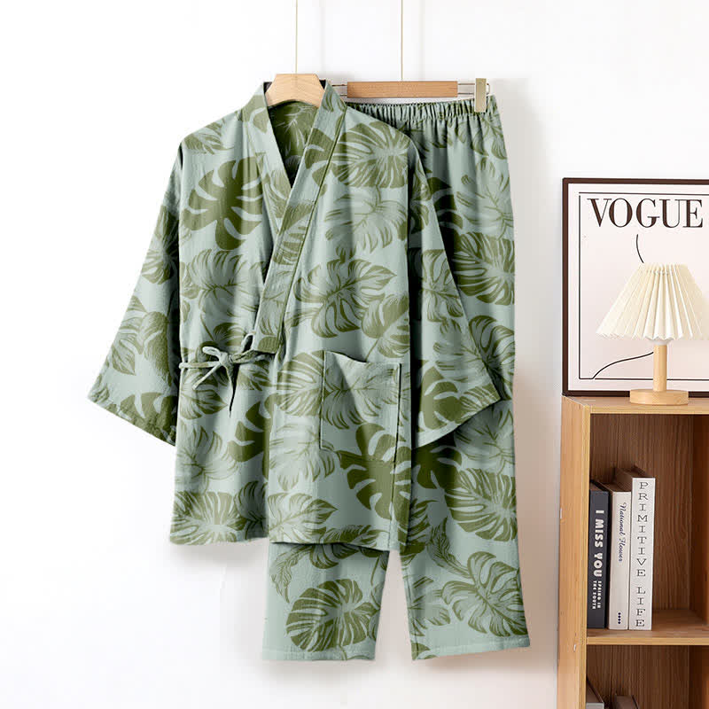 Ensemble kimono en gaze de coton Monstera - Vert clair - XL - image 5