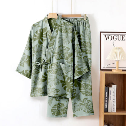 Ensemble kimono en gaze de coton Monstera - Vert clair - XL - image 5