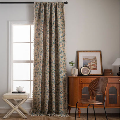 Rideau bleu rustique avec motif floral et filtre de lumière - image 2