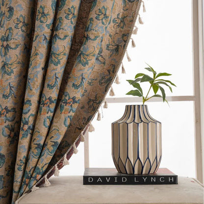Rideau bleu rustique avec motif floral et filtre de lumière - image 4