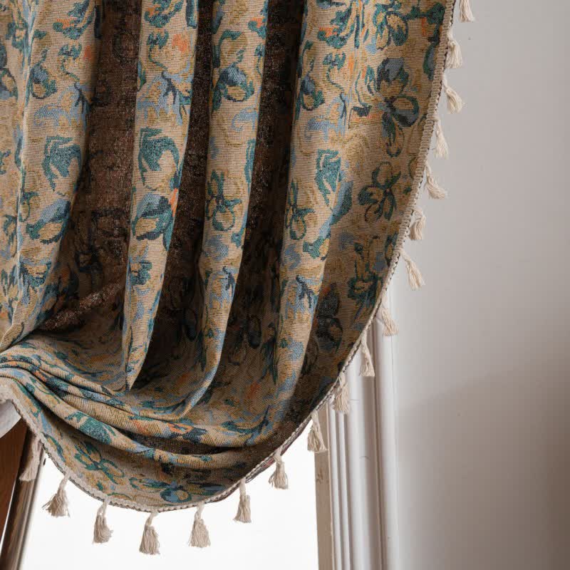 Rideau bleu rustique avec motif floral et filtre de lumière - image 5
