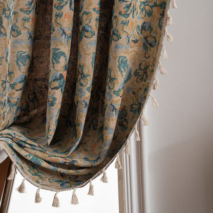 Rideau bleu rustique avec motif floral et filtre de lumière - image 5