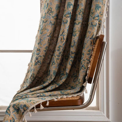 Rideau bleu rustique avec motif floral et filtre de lumière - image 3
