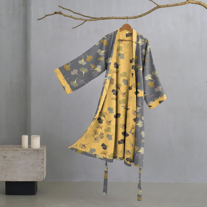 Peignoir kimono en gaze de coton « Ginkgo Biloba » - gris foncé - L - image 11