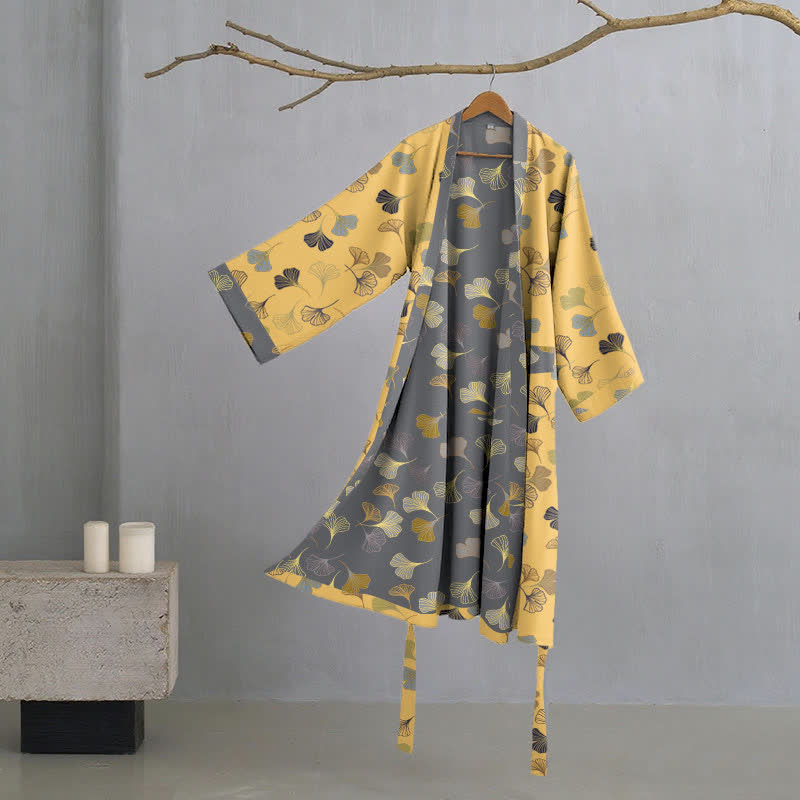 Peignoir kimono en gaze de coton « Ginkgo Biloba » - Jaune clair - L - image 25
