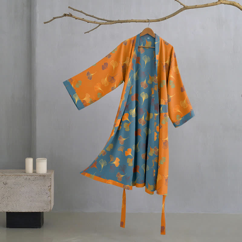 Peignoir kimono en gaze de coton « Ginkgo Biloba » - Orange - 2XL - image 8