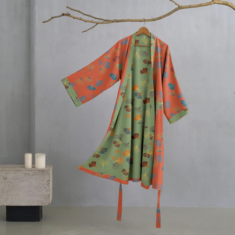 Peignoir kimono en gaze de coton « Ginkgo Biloba » - Rouge - XL - image 19