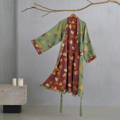 Peignoir kimono en gaze de coton « Ginkgo Biloba » - vert foncé - L - image 14