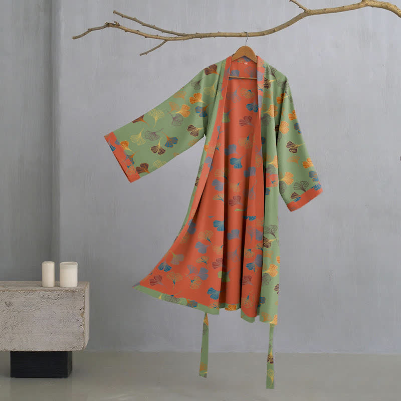 Peignoir kimono en gaze de coton « Ginkgo Biloba » - Vert - XL - image 22