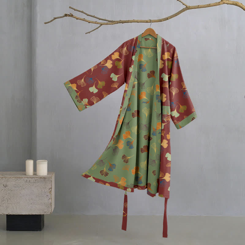 Peignoir kimono en gaze de coton « Ginkgo Biloba » - Vin - L - image 29