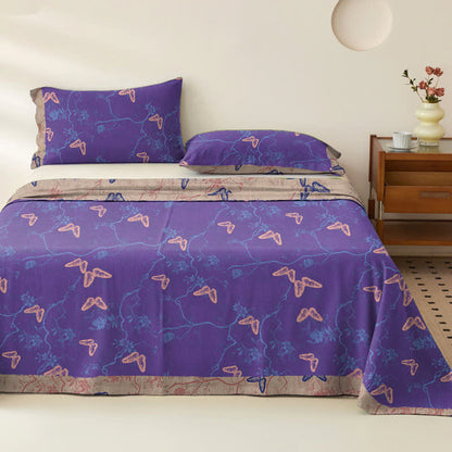 Couvre-lit en coton inspiré de la nature avec motif papillon - 2 taies d'oreiller - 102 cm x 51 cm - image 1