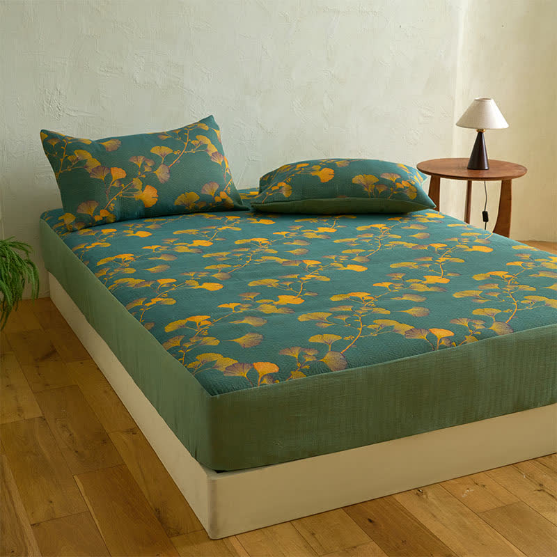 Grand drap housse en coton avec feuilles de ginkgo - image 2
