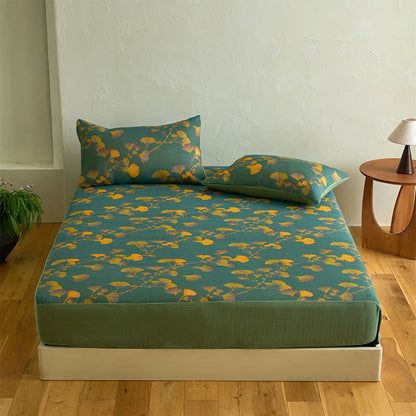 Grand drap housse en coton avec feuilles de ginkgo - image 3