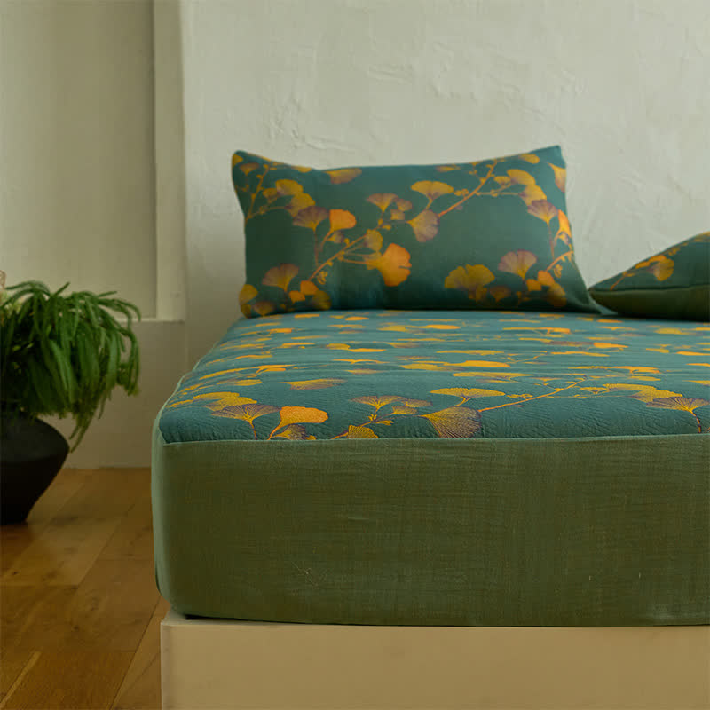 Grand drap housse en coton avec feuilles de ginkgo - image 6
