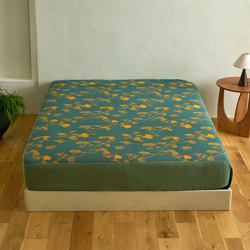 Grand drap housse en coton avec feuilles de ginkgo - image 5