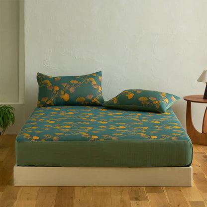 Grand drap housse en coton avec feuilles de ginkgo - image 4
