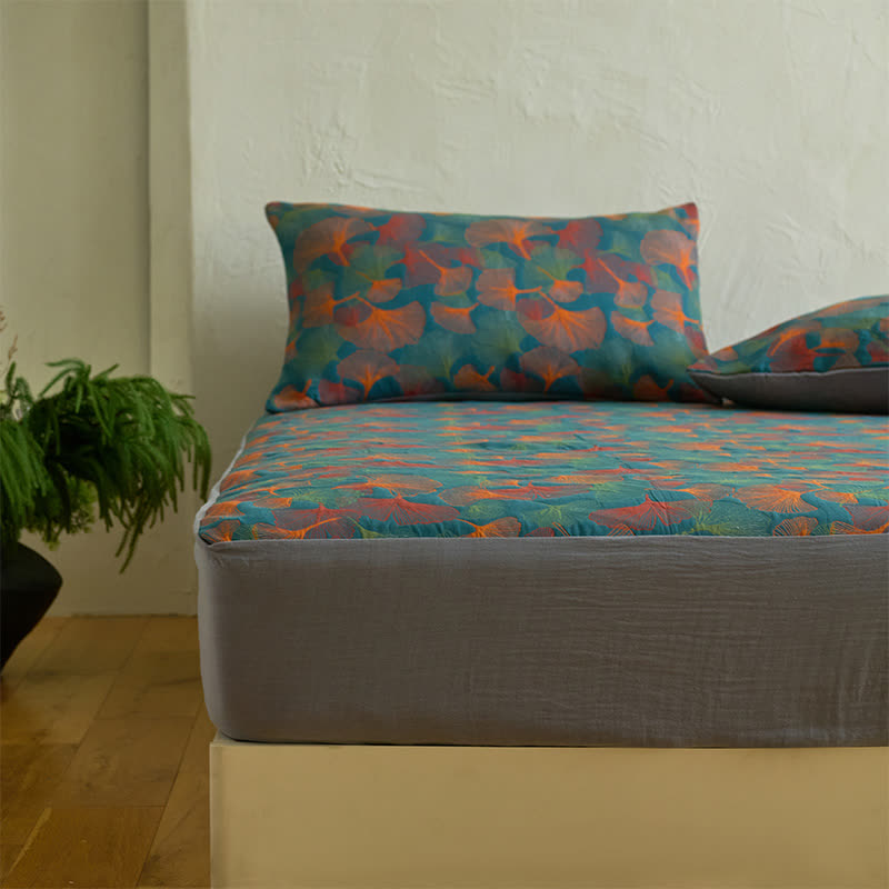Drap housse en gaze de coton avec feuilles de ginkgo - image 4