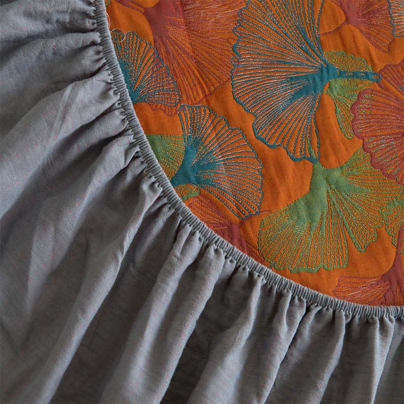 Drap housse en gaze de coton avec feuilles de ginkgo - image 9