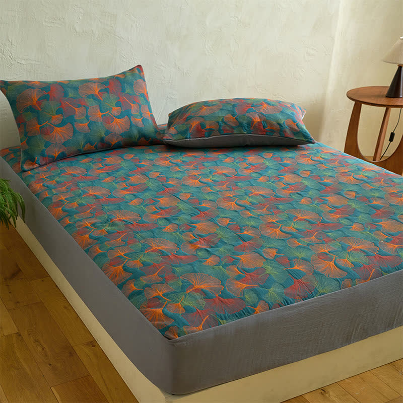 Drap housse en gaze de coton avec feuilles de ginkgo - image 2