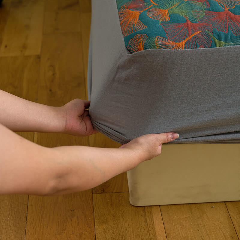 Drap housse en gaze de coton avec feuilles de ginkgo - image 6