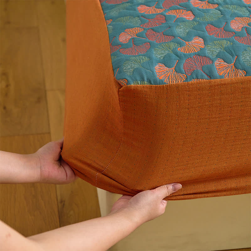 Drap housse en gaze de coton jacquard à motif ginkgo - image 8