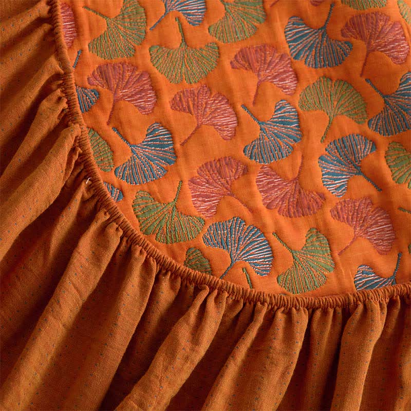 Drap housse en gaze de coton jacquard à motif ginkgo - image 7