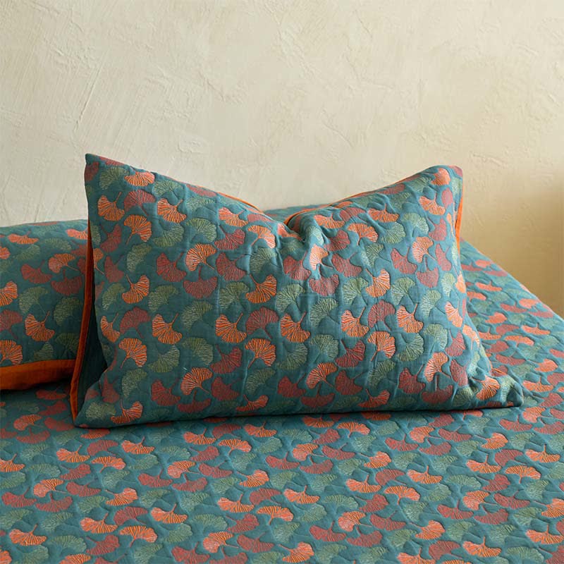 Drap housse en gaze de coton jacquard à motif ginkgo - image 4