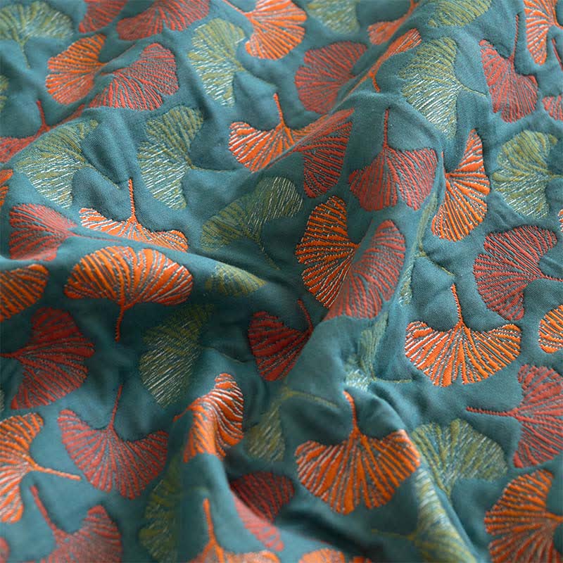 Drap housse en gaze de coton jacquard à motif ginkgo - image 6