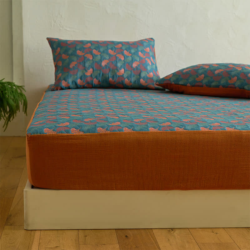 Drap housse en gaze de coton jacquard à motif ginkgo - image 3