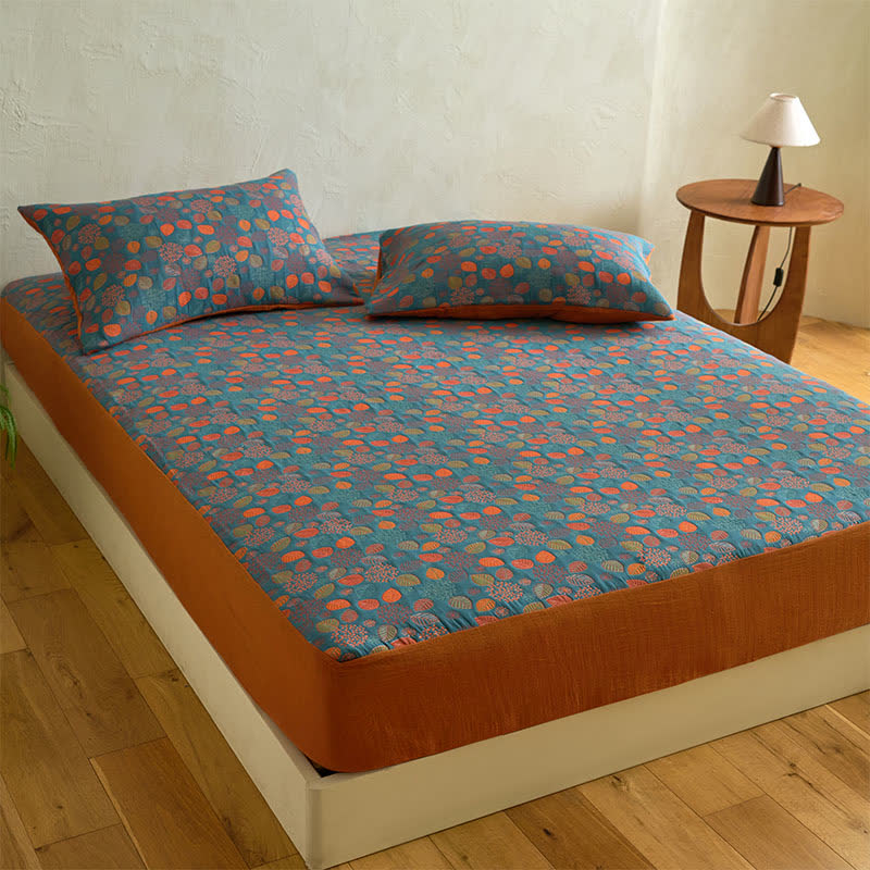Drap-housse en gaze de coton à motif feuilles - image 2
