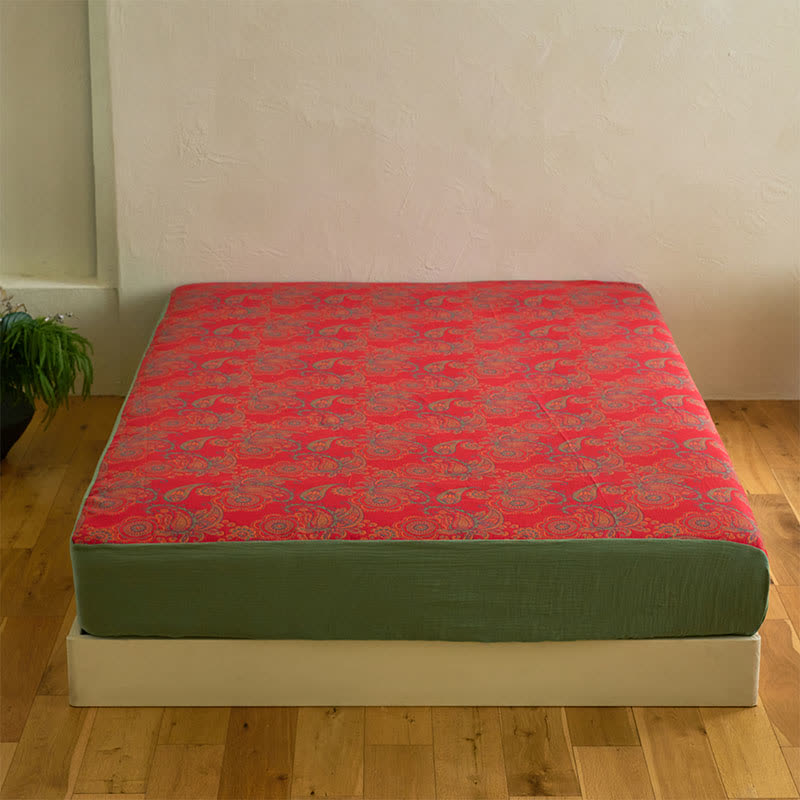 Drap-housse en coton jacquard à motif floral cachemire - image 3