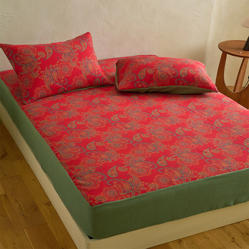 Drap-housse en coton jacquard à motif floral cachemire - image 2