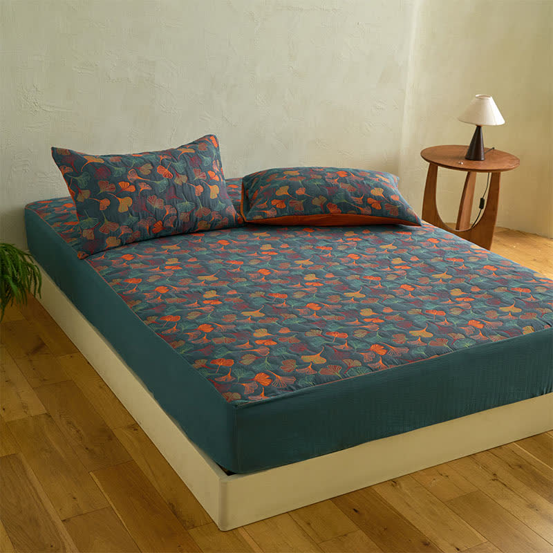 Drap housse en gaze de coton naturel « Ginkgo » - image 2