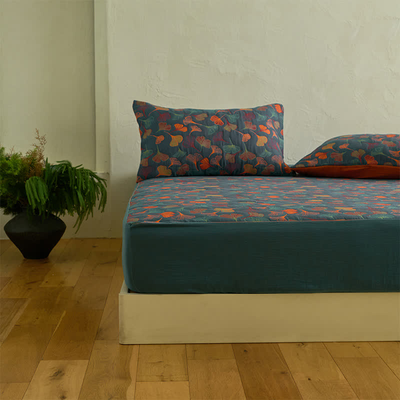 Drap housse en gaze de coton naturel « Ginkgo » - image 4