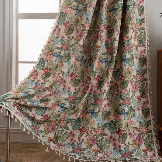 Rideau jacquard avec papillon monstera tropical - passe-tringle - 150cm x 260cm - image 1