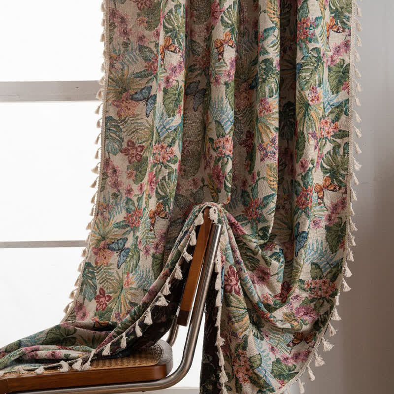 Rideau jacquard avec papillon monstera tropical - image 5