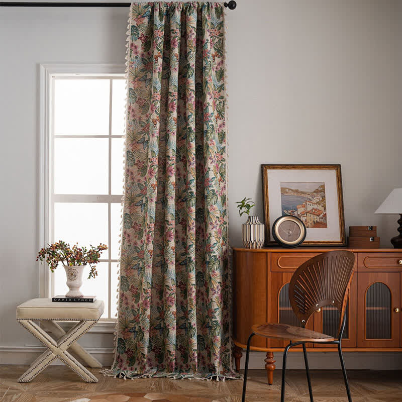 Rideau jacquard avec papillon monstera tropical - image 2