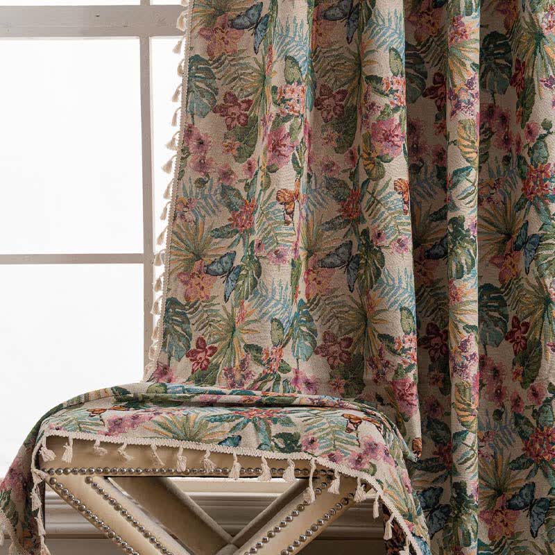 Rideau jacquard avec papillon monstera tropical - image 4