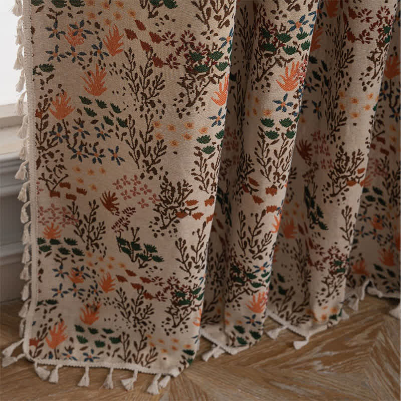 Rideau jacquard inspiré de la nature avec pompons et feuilles - image 5