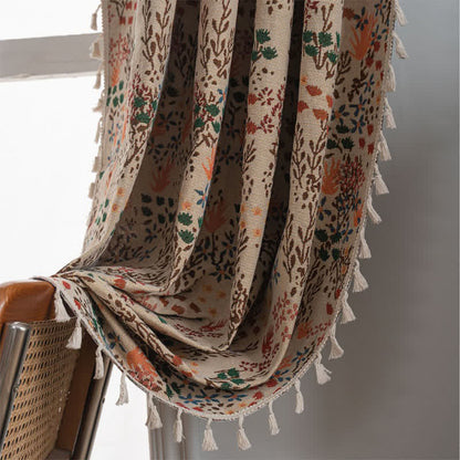 Rideau jacquard inspiré de la nature avec pompons et feuilles - image 4