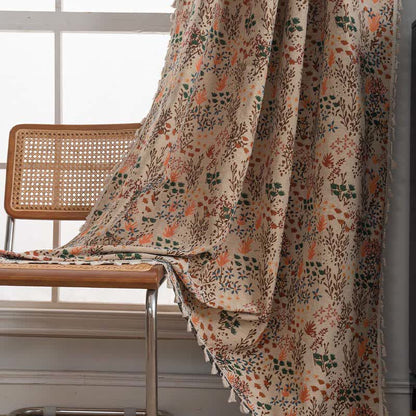 Rideau jacquard inspiré de la nature avec pompons et feuilles - image 3