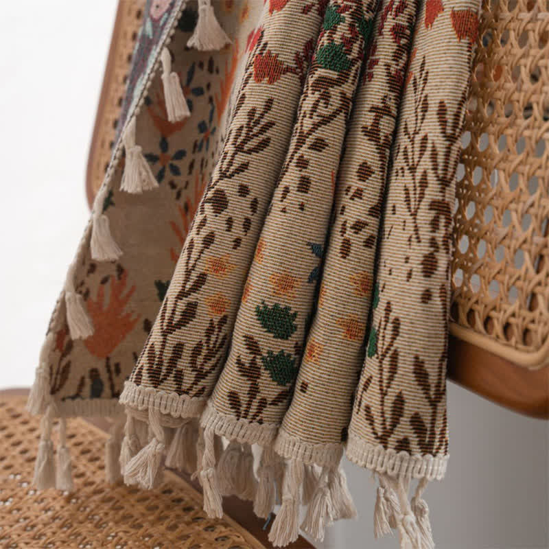 Rideau jacquard inspiré de la nature avec pompons et feuilles - image 6