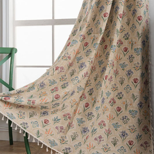 Rideau à pompons en jacinthe fleurie - passe-tringle - 150cm x 260cm - image 1