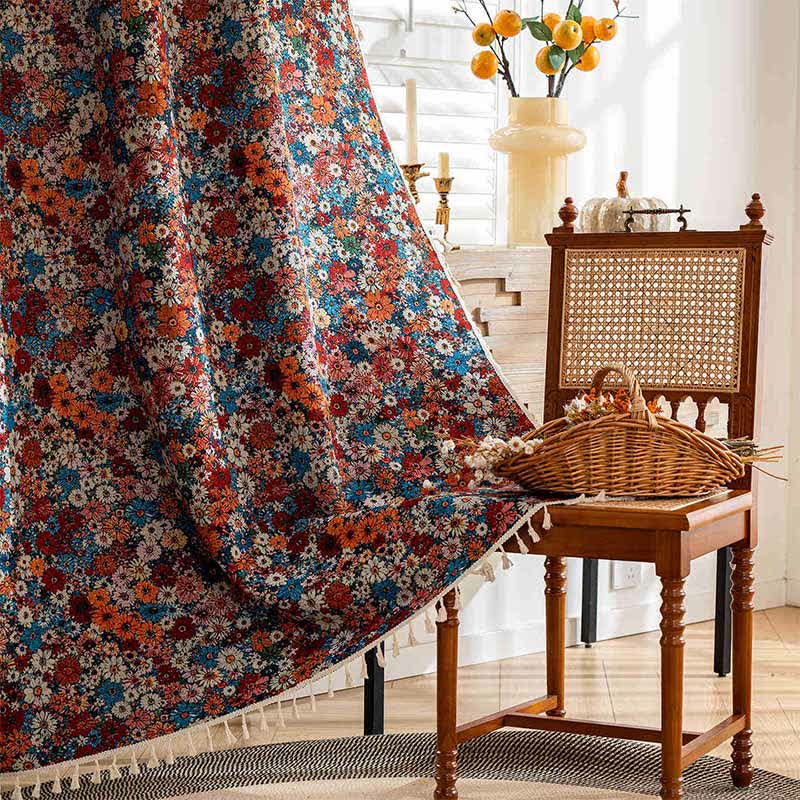 Rideau à pompons jacquard coloré avec marguerites - Sac à cannes - 150cm x 260cm - image 1