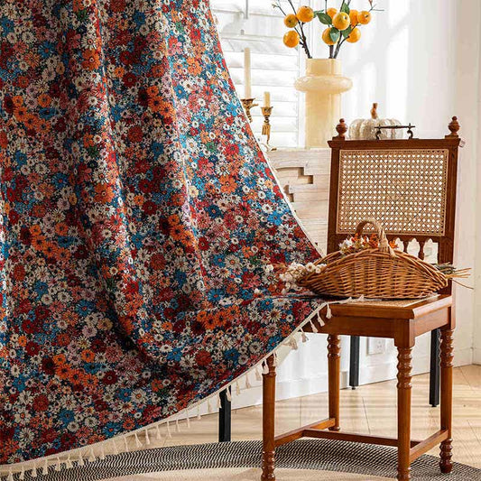 Rideau à pompons jacquard coloré avec marguerites - Sac à cannes - 150cm x 260cm - image 1