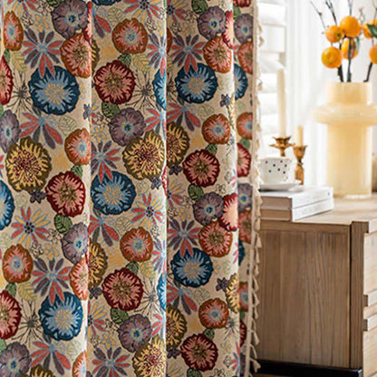 Rideau jacquard artistique à pompons et motif floral - image 3