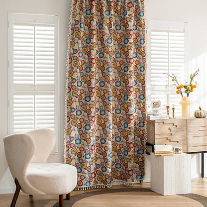 Rideau jacquard artistique à pompons et motif floral - image 2