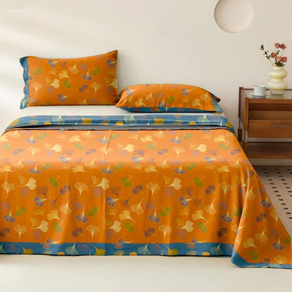Couvre-lit jacquard en gaze de coton « Ginkgo Biloba » - Orange - 2 taies d'oreiller - 102 cm x 51 cm - image 5