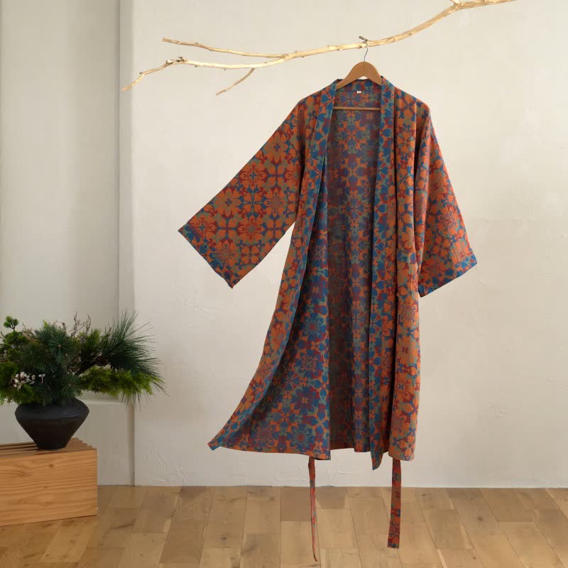 Peignoir kimono en coton à motif géométrique rétro - Orange - XL - image 2