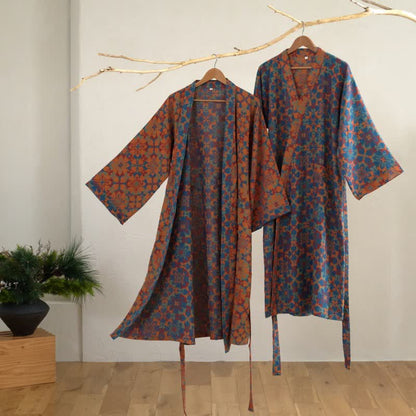 Peignoir kimono en coton à motif géométrique rétro - image 1